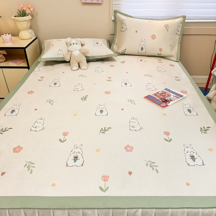 91家纺网 家纺一手货源 找家纺 慕尚家纺 2026新款凉感冰丝凉席席子 可爱小兔