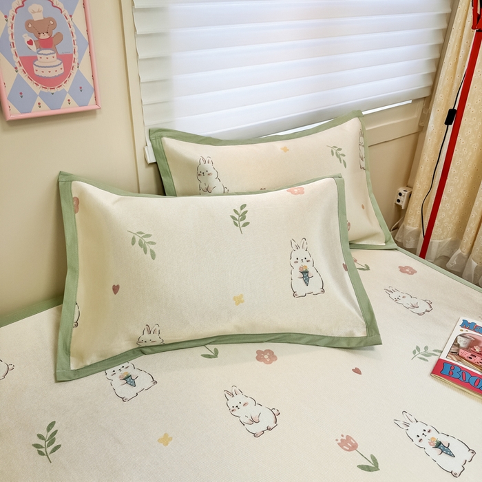 91家纺网 家纺一手货源 找家纺 慕尚家纺 2026新款凉感冰丝凉席席子 可爱小兔