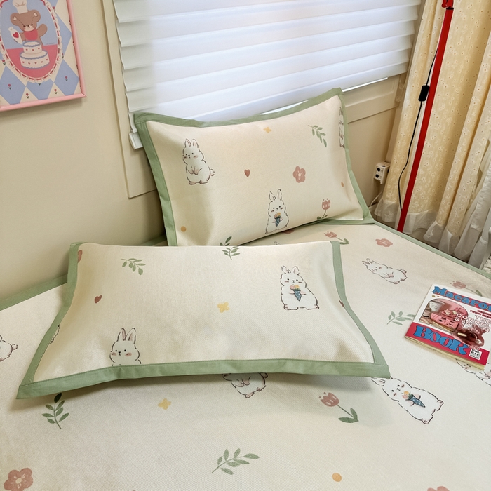 91家纺网 家纺一手货源 找家纺 慕尚家纺 2026新款凉感冰丝凉席席子 可爱小兔