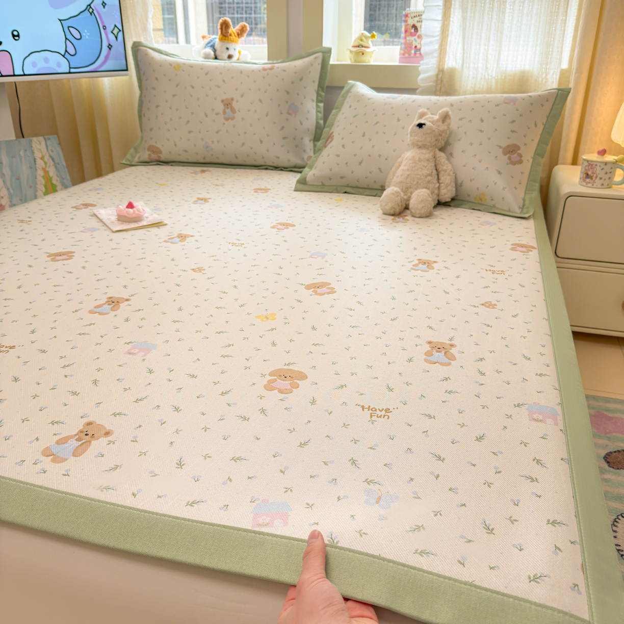 慕尚家纺 2026新款凉感冰丝凉席席子 绿叶动物们