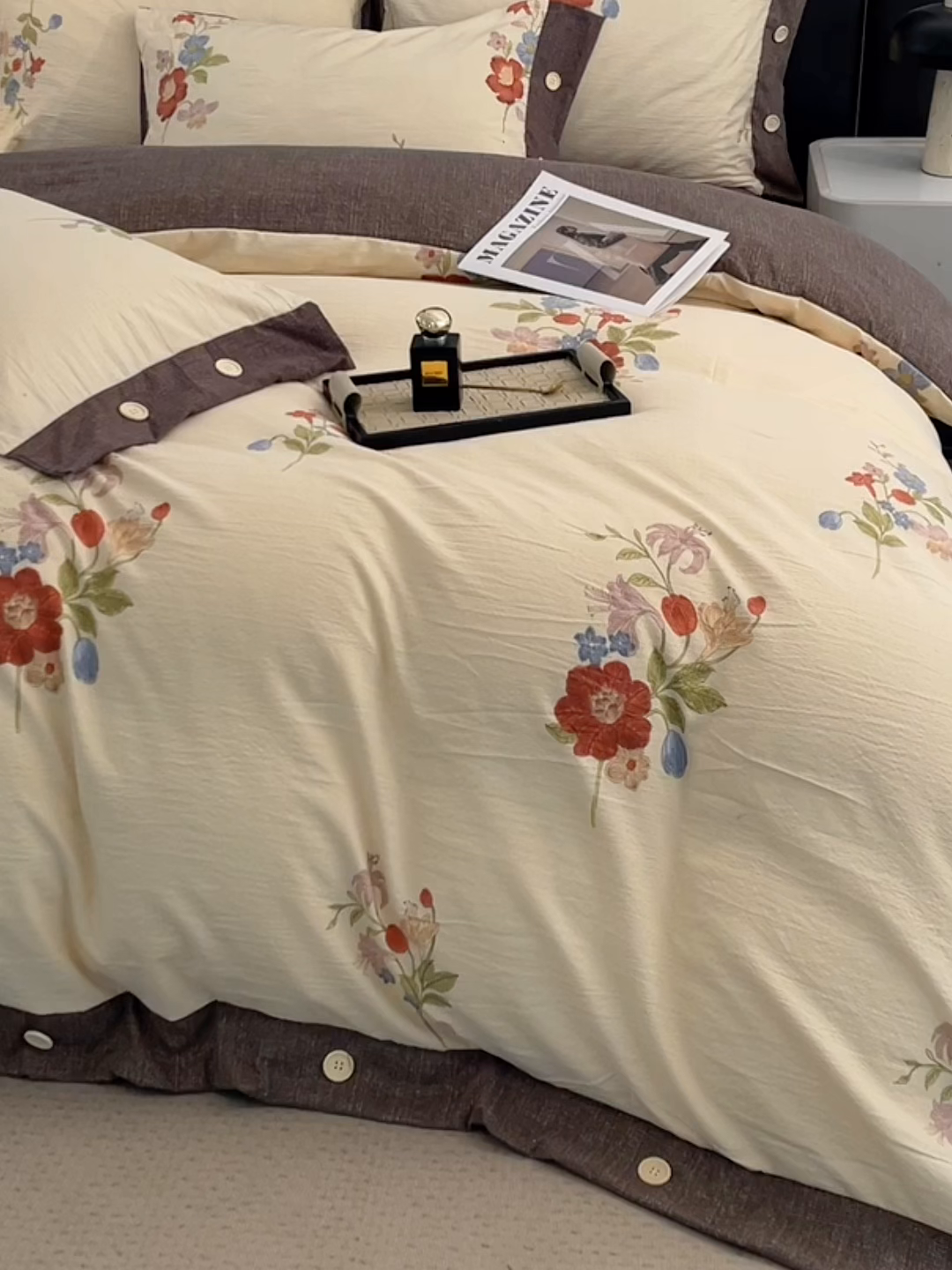 91家纺网 家纺一手货源 找家纺 梦舒羽 2026春夏新款A类原麻纽扣四件套加厚被套床单宿舍双人床仿亚麻套件-最新款 锦花