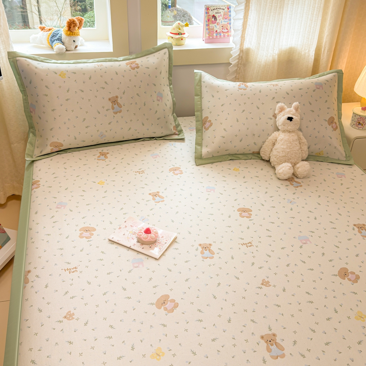 91家纺网 家纺一手货源 找家纺 慕尚家纺 2026新款凉感冰丝凉席席子 绿叶动物们