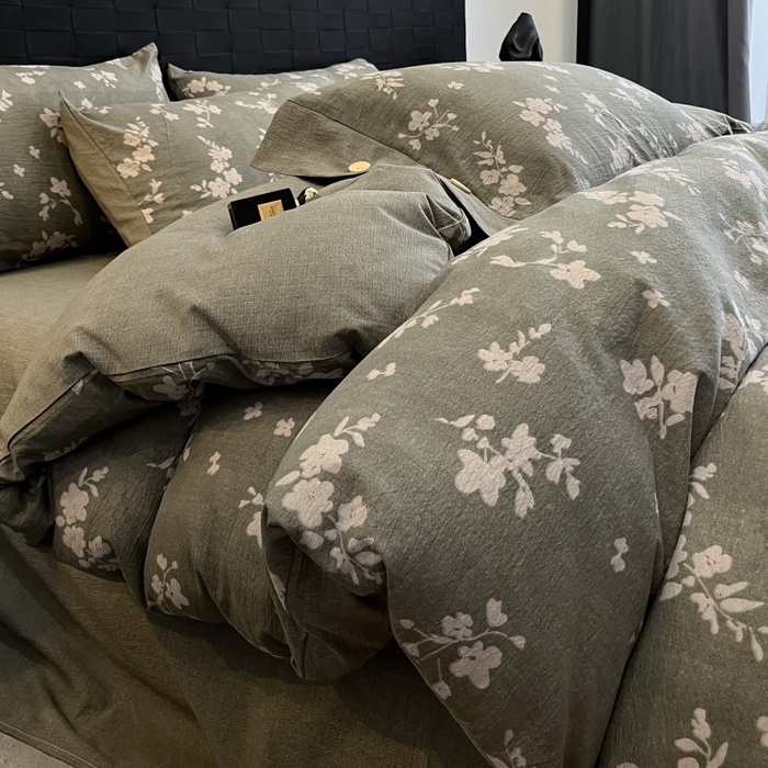 91家纺网 家纺一手货源 找家纺 梦舒羽 2026春夏新款A类原麻纽扣四件套加厚被套床单宿舍双人床仿亚麻套件-最新款 曼妙花园