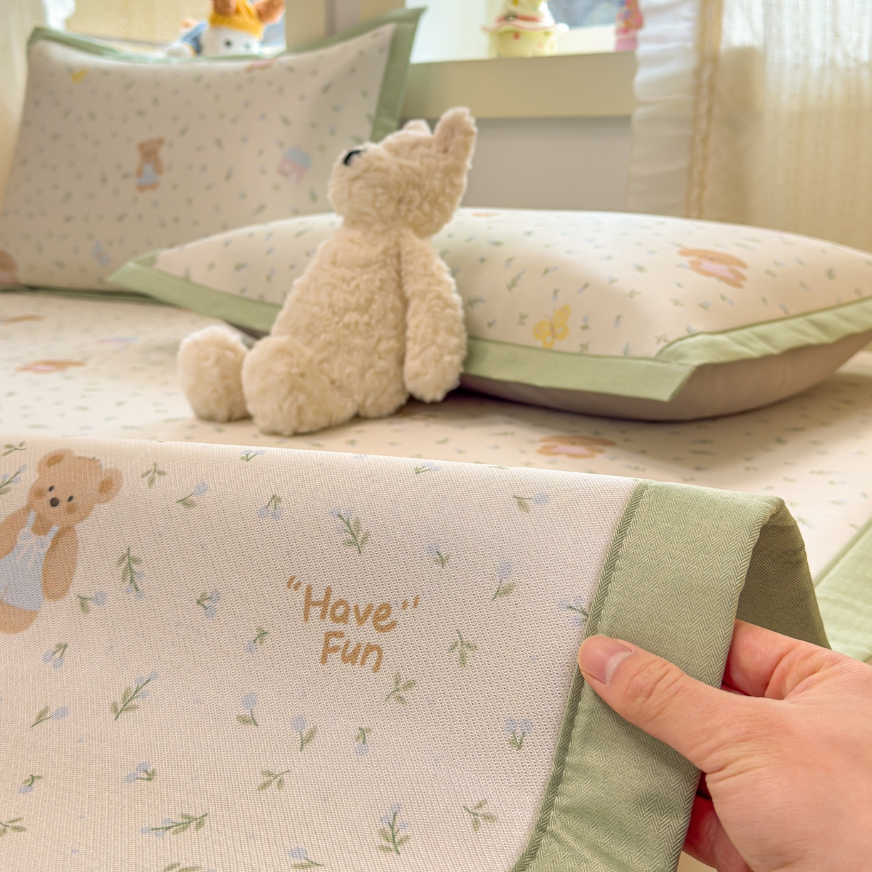 91家纺网 家纺一手货源 找家纺 慕尚家纺 2026新款凉感冰丝凉席席子 绿叶动物们