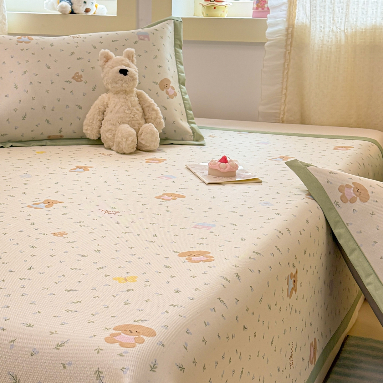 91家纺网 家纺一手货源 找家纺 慕尚家纺 2026新款凉感冰丝凉席席子 绿叶动物们