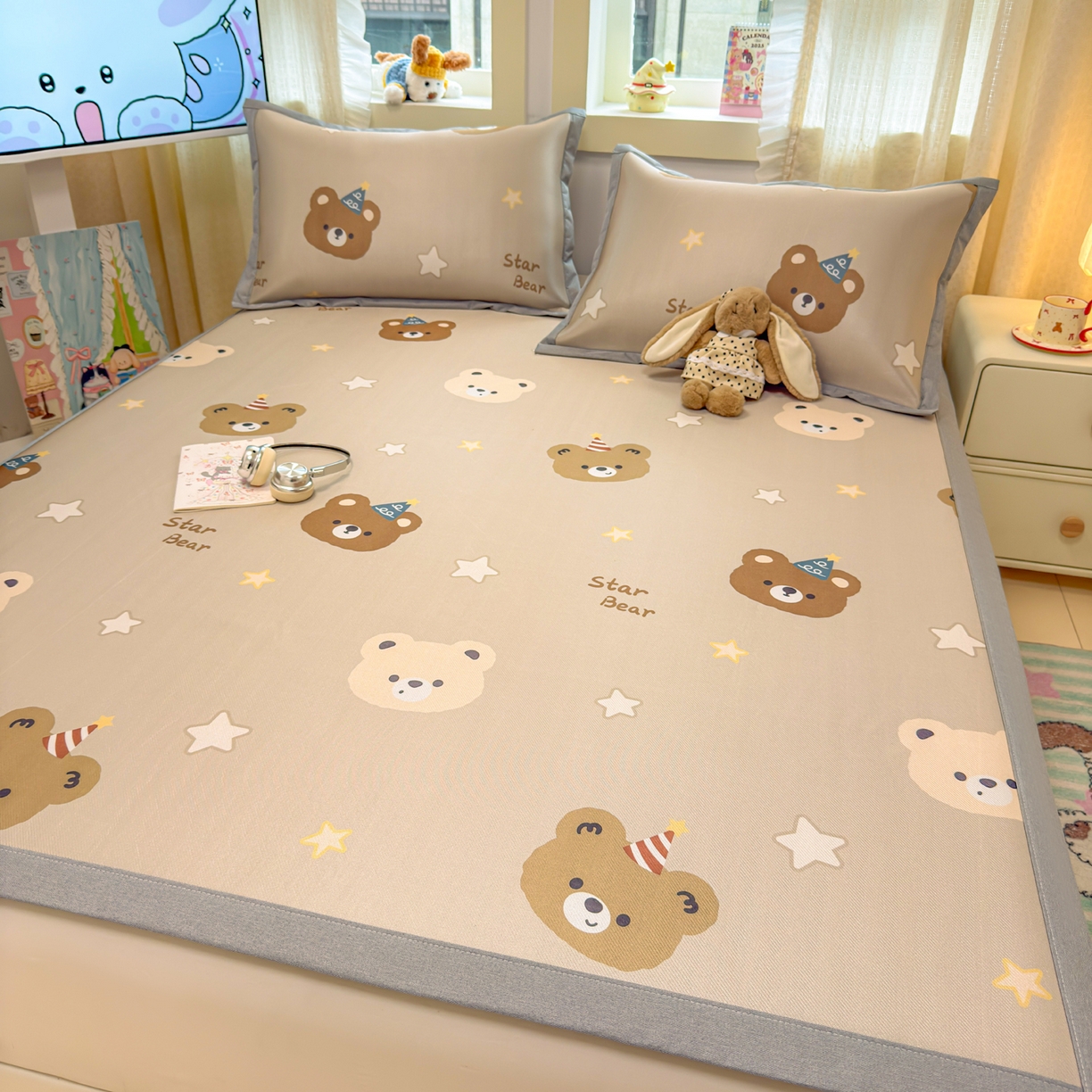 91家纺网 家纺一手货源 找家纺 慕尚家纺 2026新款凉感冰丝凉席席子 明星熊