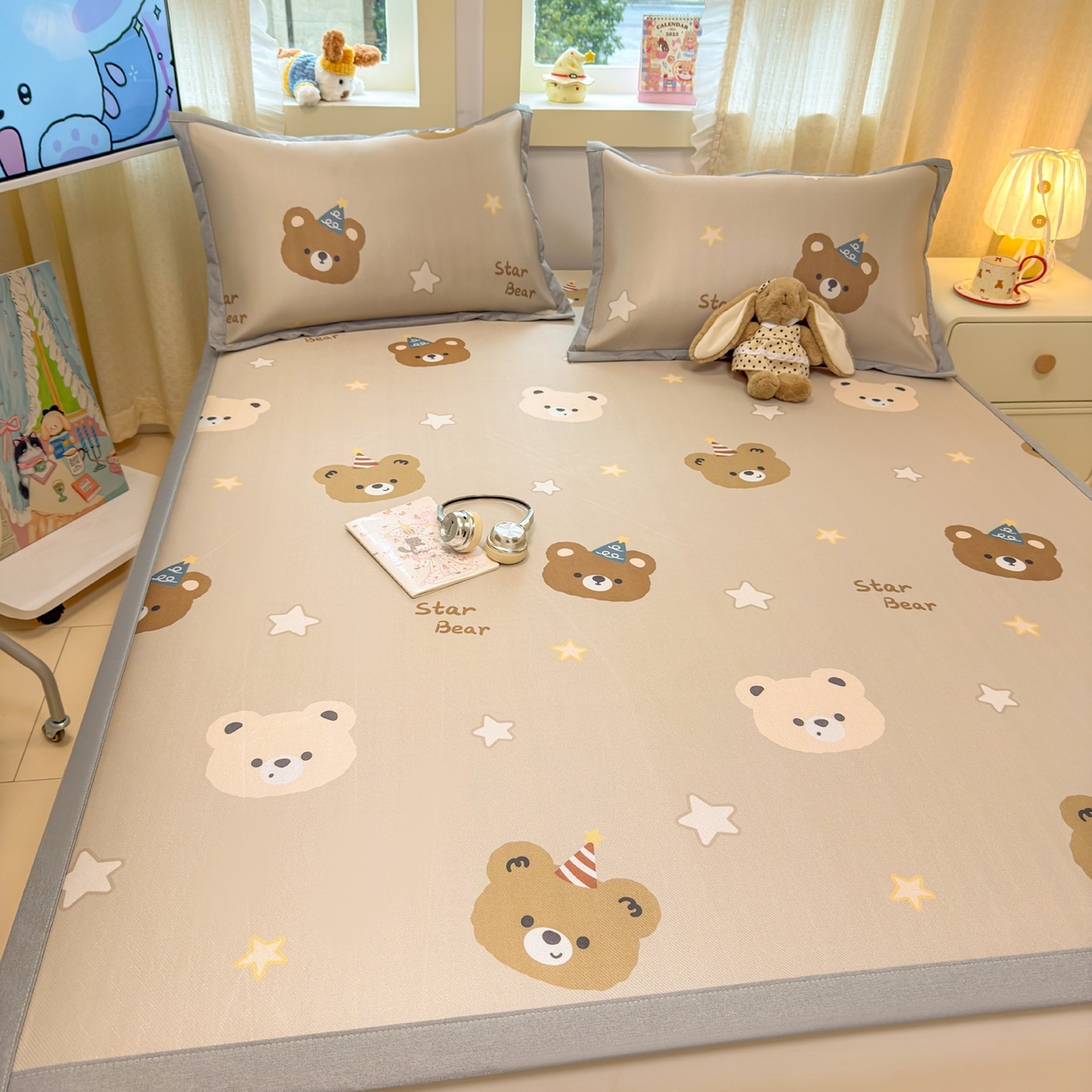 91家纺网 家纺一手货源 找家纺 慕尚家纺 2026新款凉感冰丝凉席席子 明星熊