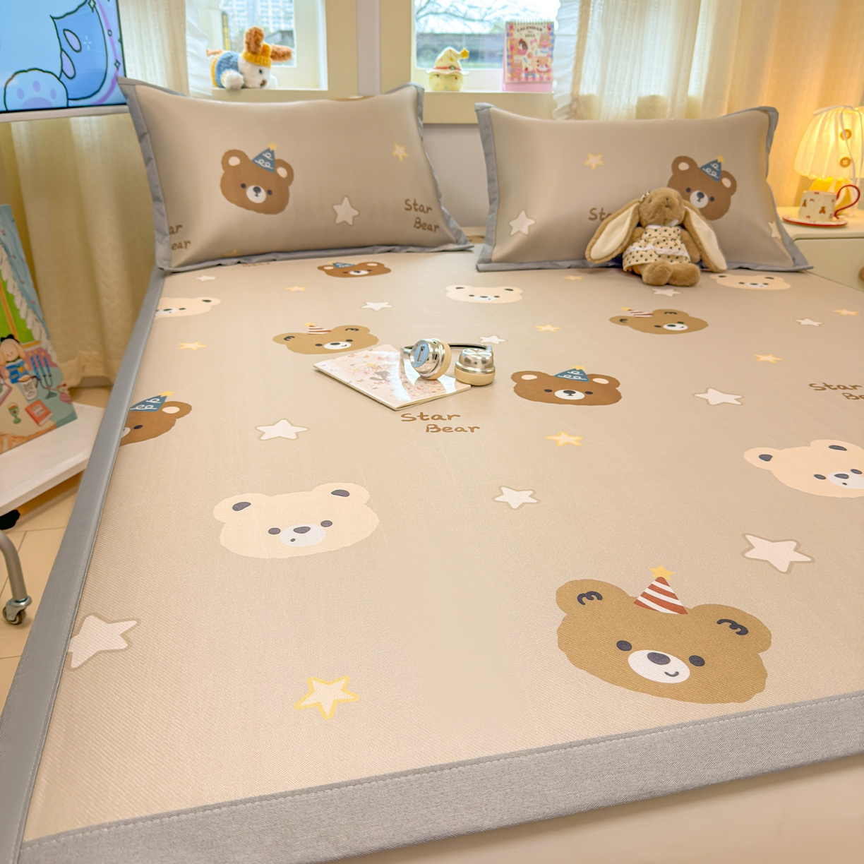 91家纺网 家纺一手货源 找家纺 慕尚家纺 2026新款凉感冰丝凉席席子 明星熊