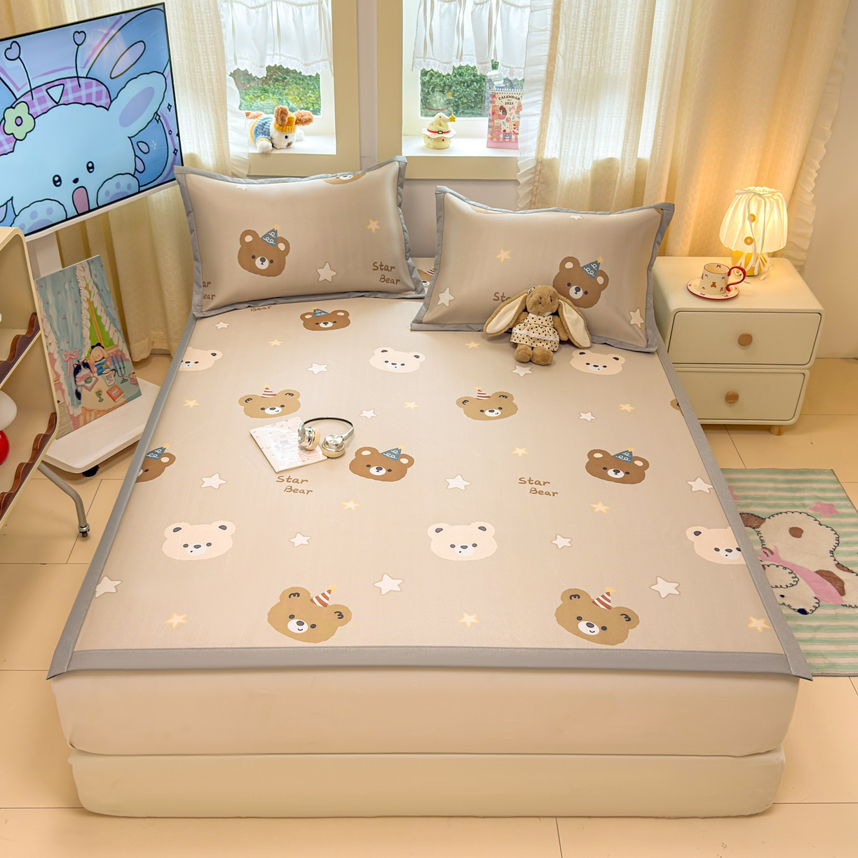 91家纺网 家纺一手货源 找家纺 慕尚家纺 2026新款凉感冰丝凉席席子 明星熊