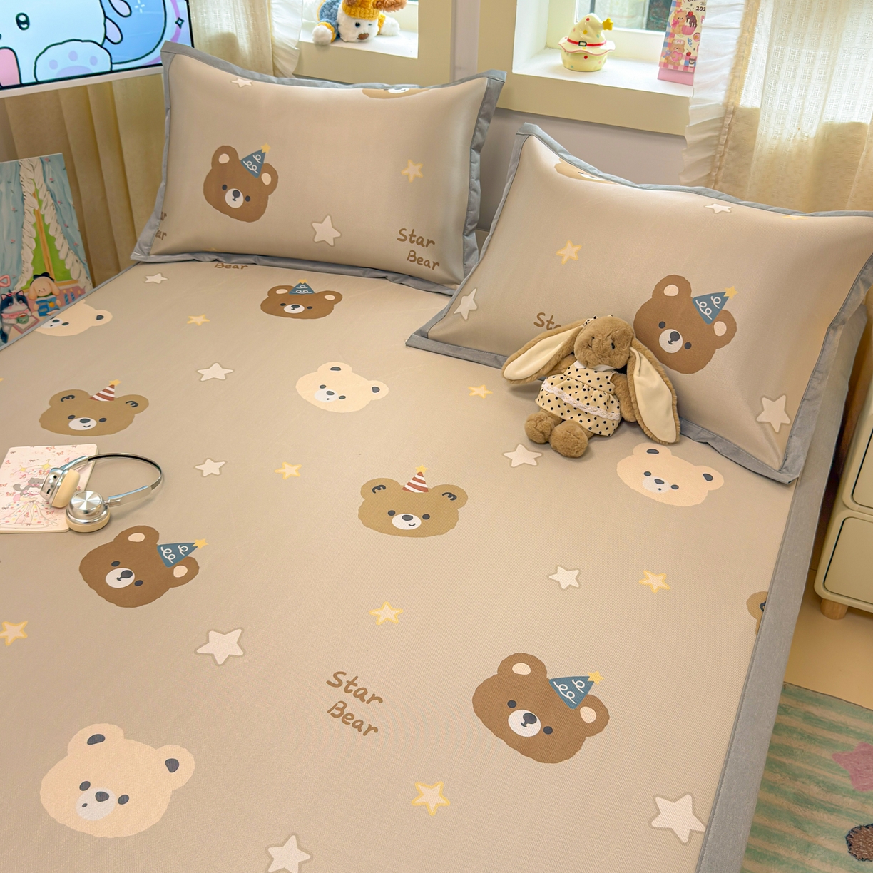 91家纺网 家纺一手货源 找家纺 慕尚家纺 2026新款凉感冰丝凉席席子 明星熊