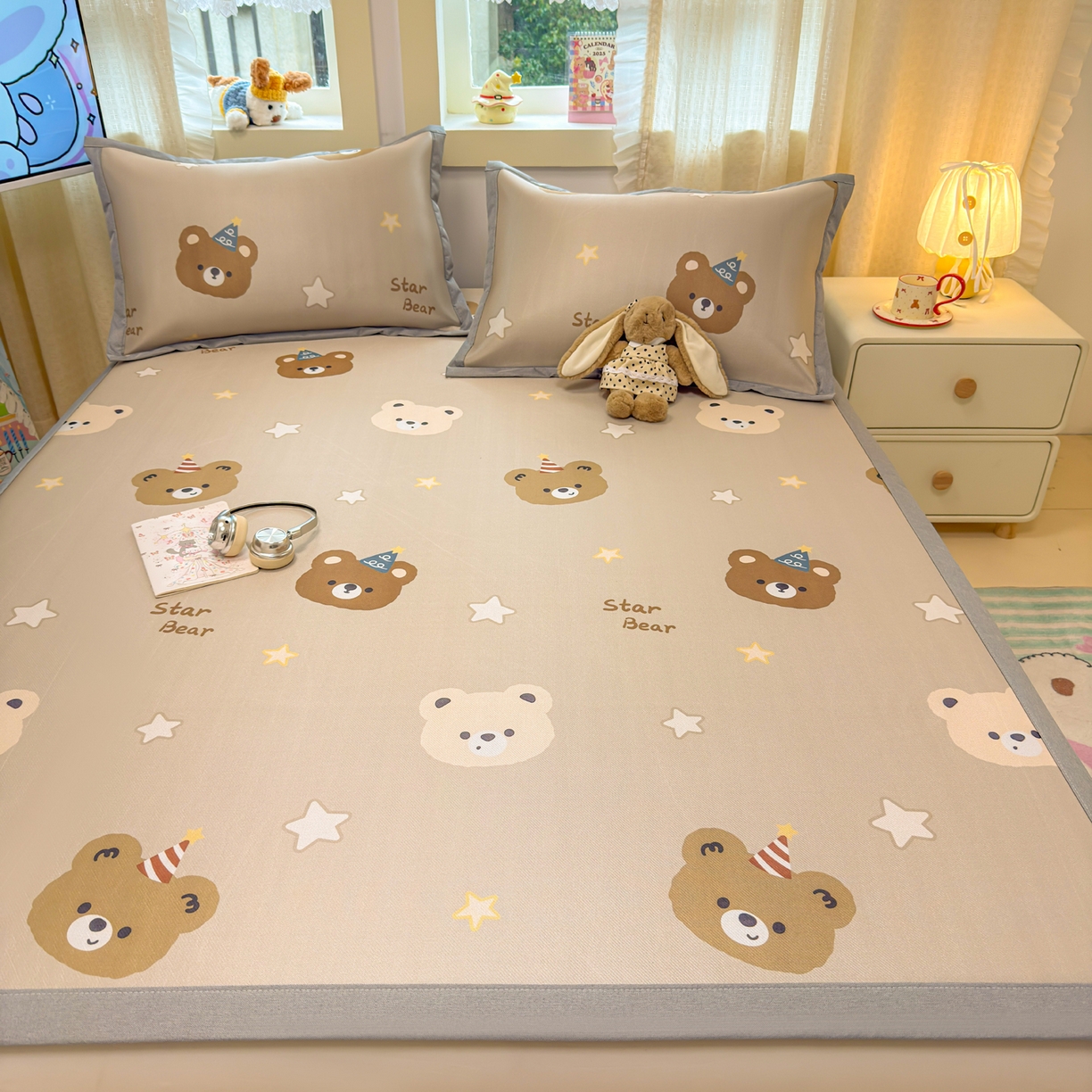 91家纺网 家纺一手货源 找家纺 慕尚家纺 2026新款凉感冰丝凉席席子 明星熊