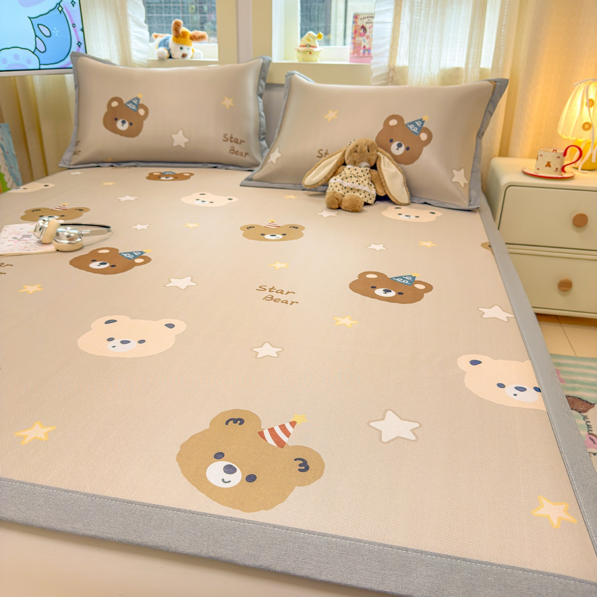 91家纺网 家纺一手货源 找家纺 慕尚家纺 2026新款凉感冰丝凉席席子 明星熊