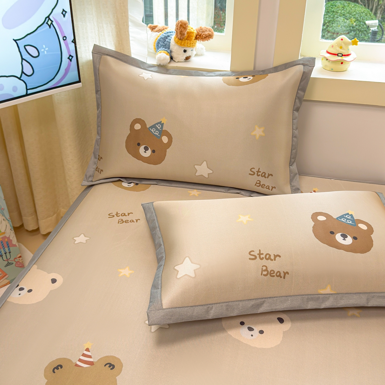 91家纺网 家纺一手货源 找家纺 慕尚家纺 2026新款凉感冰丝凉席席子 明星熊