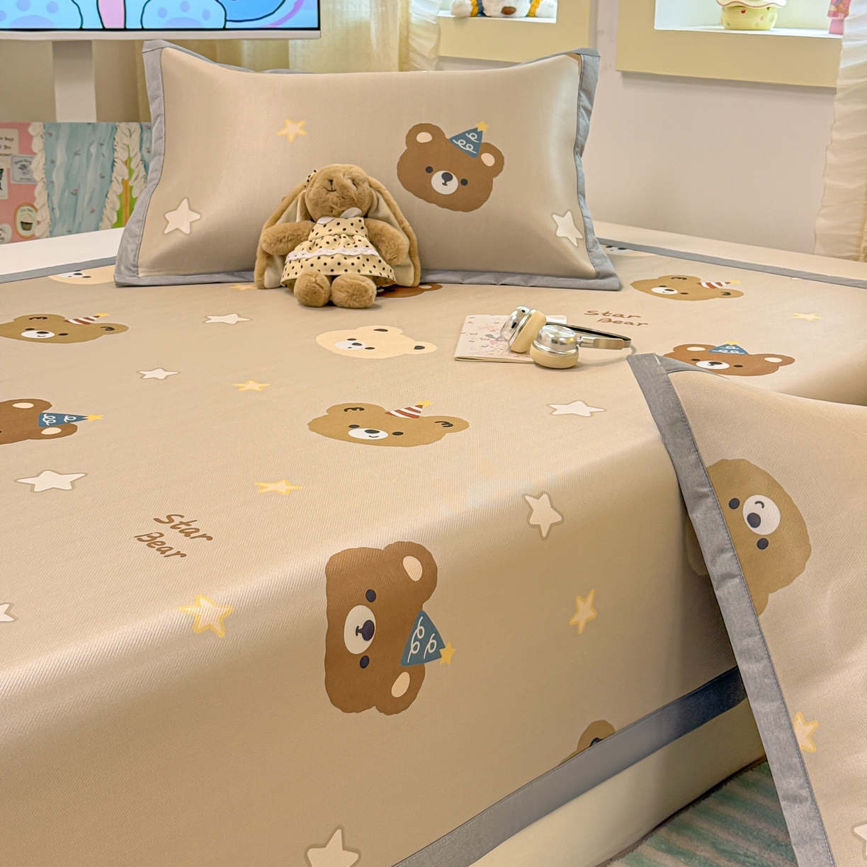 91家纺网 家纺一手货源 找家纺 慕尚家纺 2026新款凉感冰丝凉席席子 明星熊