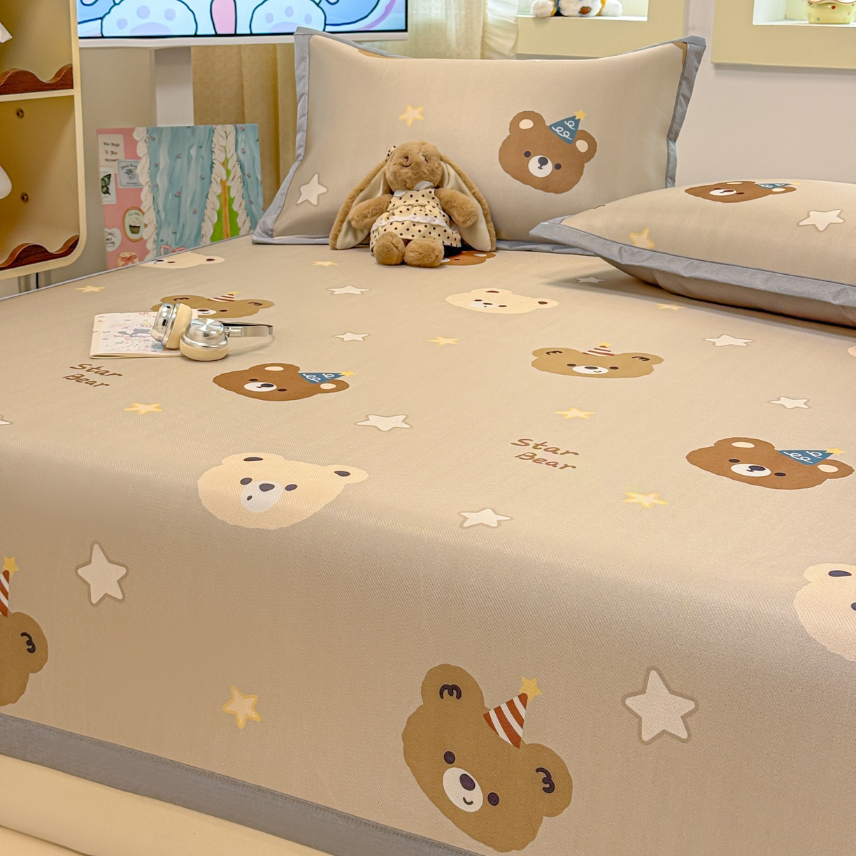 91家纺网 家纺一手货源 找家纺 慕尚家纺 2026新款凉感冰丝凉席席子 明星熊