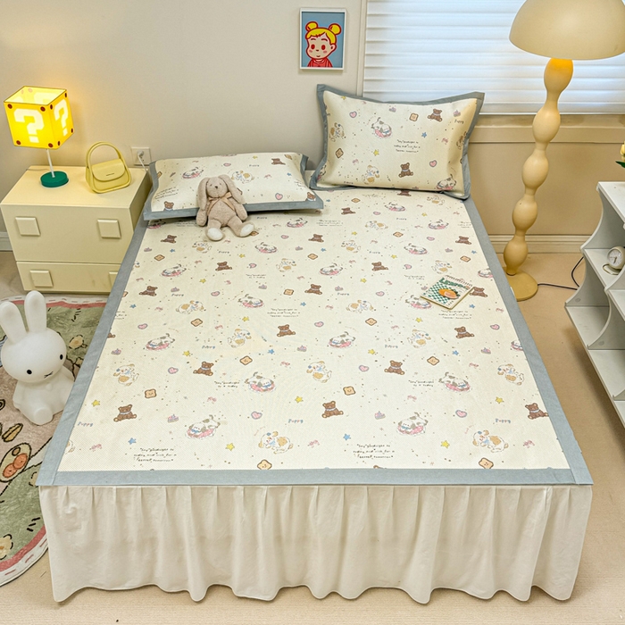 91家纺网 家纺一手货源 找家纺 慕尚家纺 2026新款凉感冰丝凉席席子 奶缇熊