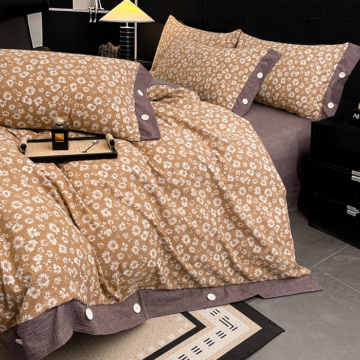 91家纺网 家纺一手货源 找家纺 梦舒羽 2026春夏新款A类原麻纽扣四件套加厚被套床单宿舍双人床仿亚麻套件-最新款 梦之秋