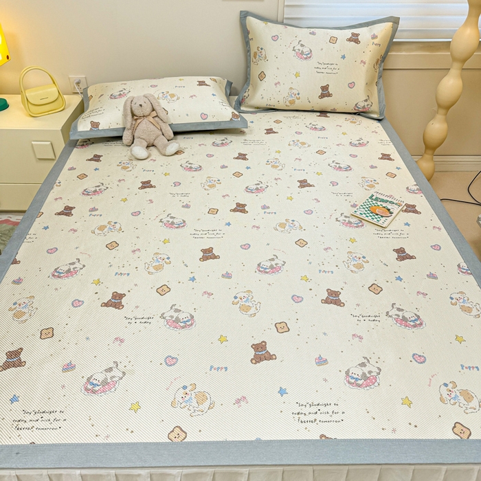 91家纺网 家纺一手货源 找家纺 慕尚家纺 2026新款凉感冰丝凉席席子 奶缇熊