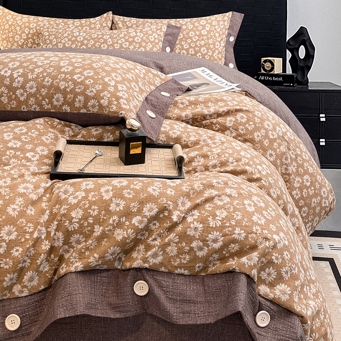 91家纺网 家纺一手货源 找家纺 梦舒羽 2026春夏新款A类原麻纽扣四件套加厚被套床单宿舍双人床仿亚麻套件-最新款 梦之秋