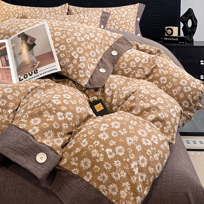 91家纺网 家纺一手货源 找家纺 梦舒羽 2026春夏新款A类原麻纽扣四件套加厚被套床单宿舍双人床仿亚麻套件-最新款 梦之秋