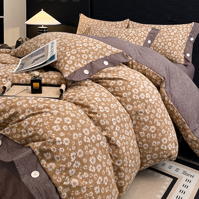 91家纺网 家纺一手货源 找家纺 梦舒羽 2026春夏新款A类原麻纽扣四件套加厚被套床单宿舍双人床仿亚麻套件-最新款 梦之秋