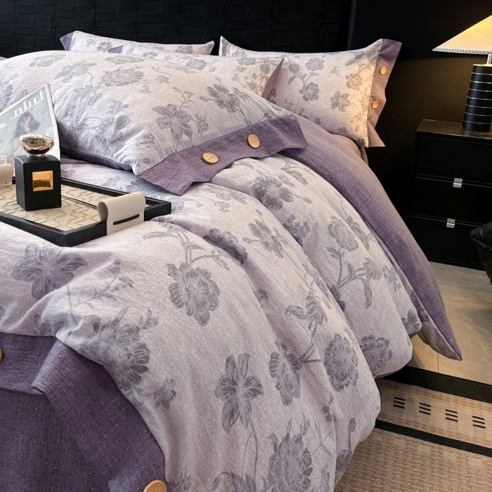 91家纺网 家纺一手货源 找家纺 梦舒羽 2026春夏新款A类原麻纽扣四件套加厚被套床单宿舍双人床仿亚麻套件-最新款 南笙