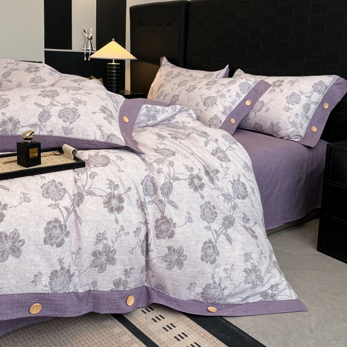 91家纺网 家纺一手货源 找家纺 梦舒羽 2026春夏新款A类原麻纽扣四件套加厚被套床单宿舍双人床仿亚麻套件-最新款 南笙