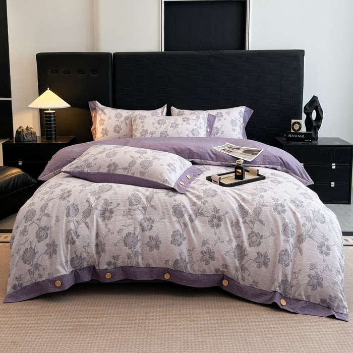 91家纺网 家纺一手货源 找家纺 梦舒羽 2026春夏新款A类原麻纽扣四件套加厚被套床单宿舍双人床仿亚麻套件-最新款 南笙