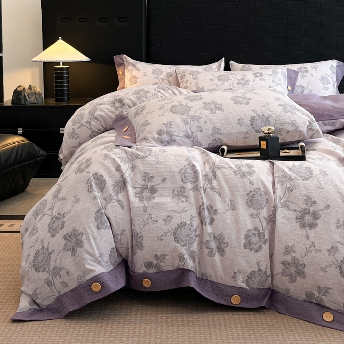 91家纺网 家纺一手货源 找家纺 梦舒羽 2026春夏新款A类原麻纽扣四件套加厚被套床单宿舍双人床仿亚麻套件-最新款 南笙