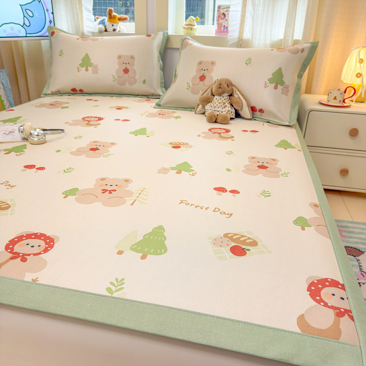 91家纺网 家纺一手货源 找家纺 慕尚家纺 2026新款凉感冰丝凉席席子 小红帽熊