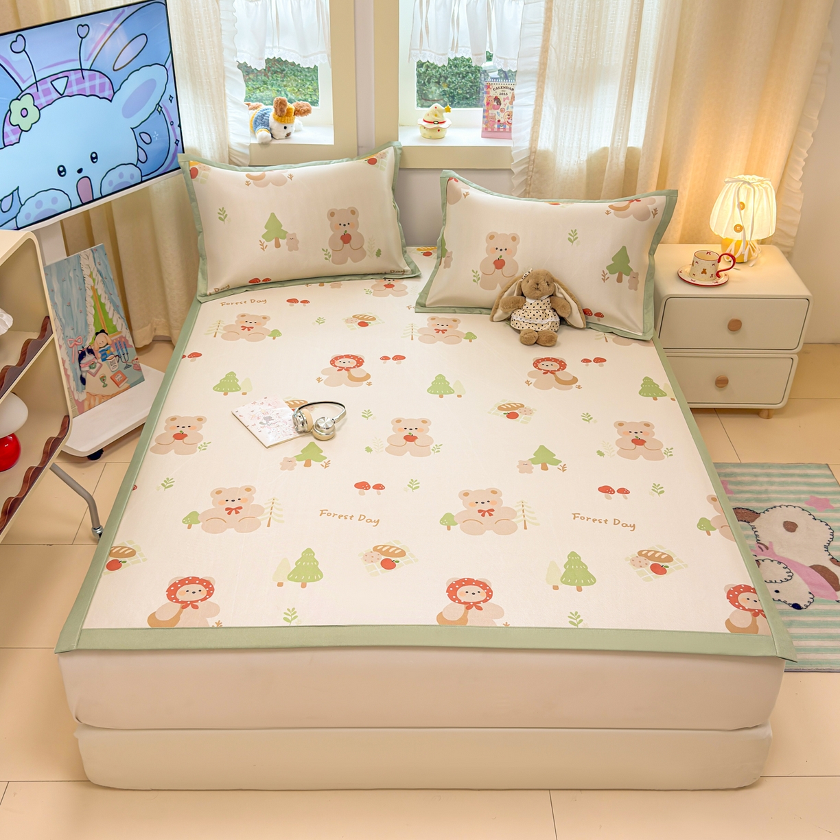 91家纺网 家纺一手货源 找家纺 慕尚家纺 2026新款凉感冰丝凉席席子 小红帽熊