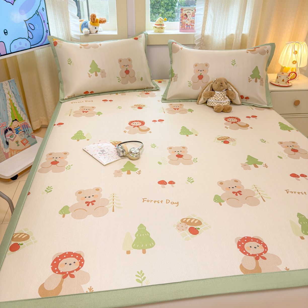 91家纺网 家纺一手货源 找家纺 慕尚家纺 2026新款凉感冰丝凉席席子 小红帽熊