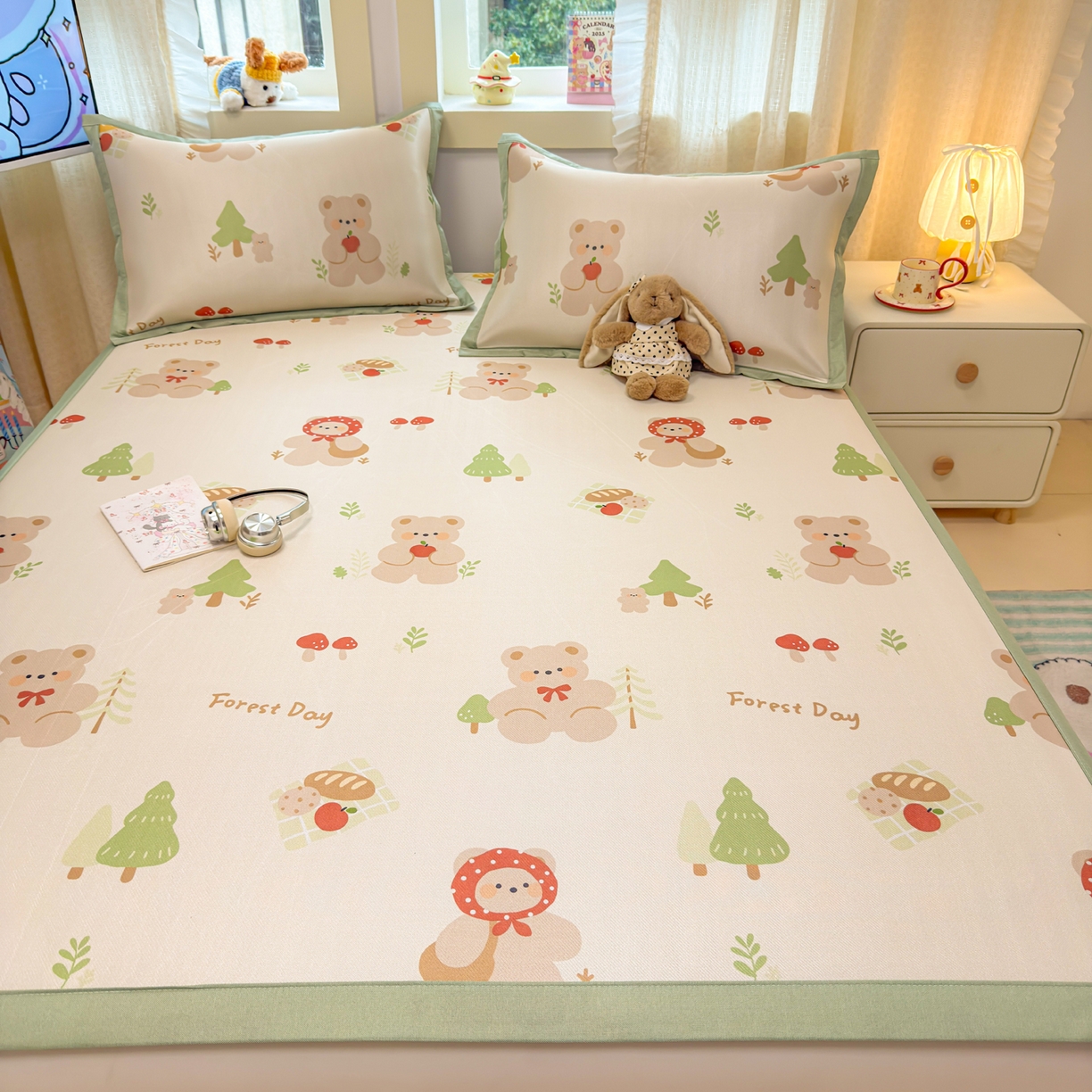 91家纺网 家纺一手货源 找家纺 慕尚家纺 2026新款凉感冰丝凉席席子 小红帽熊