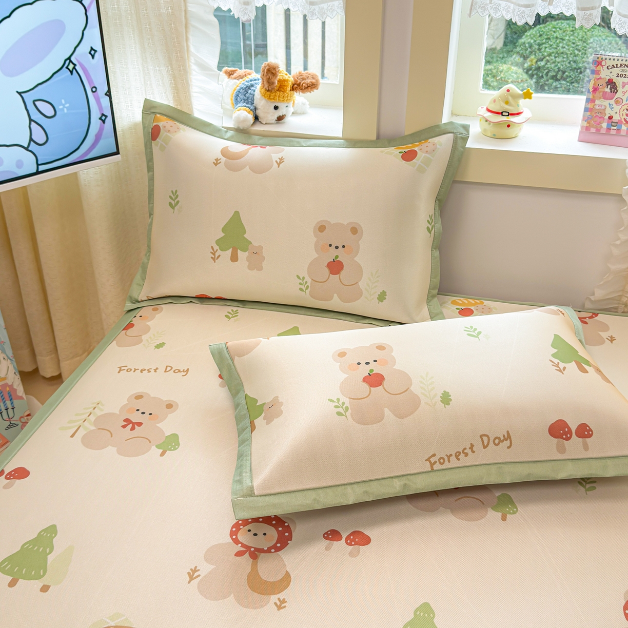 91家纺网 家纺一手货源 找家纺 慕尚家纺 2026新款凉感冰丝凉席席子 小红帽熊