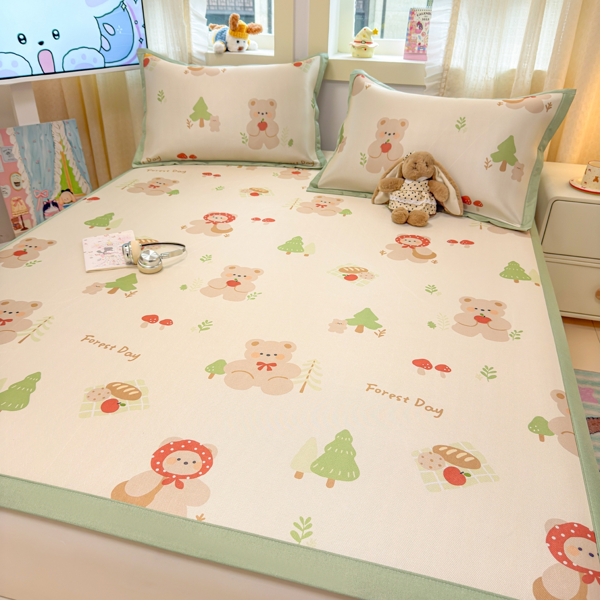 91家纺网 家纺一手货源 找家纺 慕尚家纺 2026新款凉感冰丝凉席席子 小红帽熊