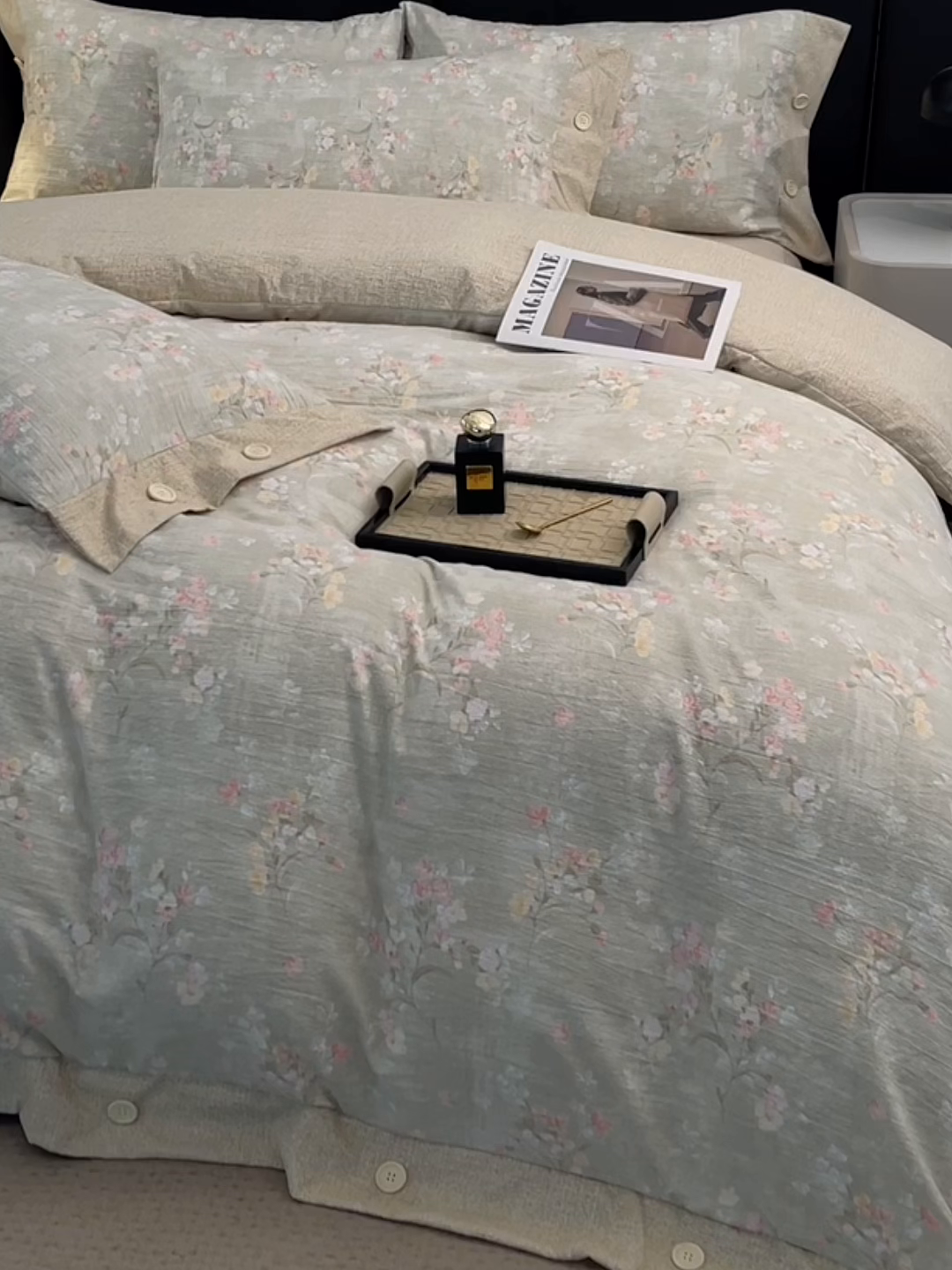 91家纺网 家纺一手货源 找家纺 梦舒羽 2026春夏新款A类原麻纽扣四件套加厚被套床单宿舍双人床仿亚麻套件-最新款 清风花叙