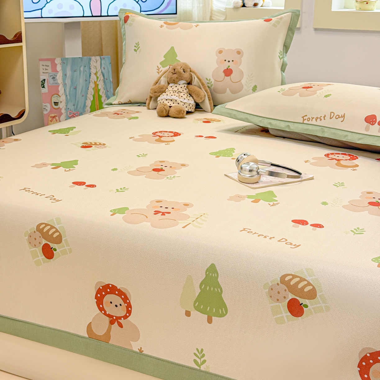 91家纺网 家纺一手货源 找家纺 慕尚家纺 2026新款凉感冰丝凉席席子 小红帽熊