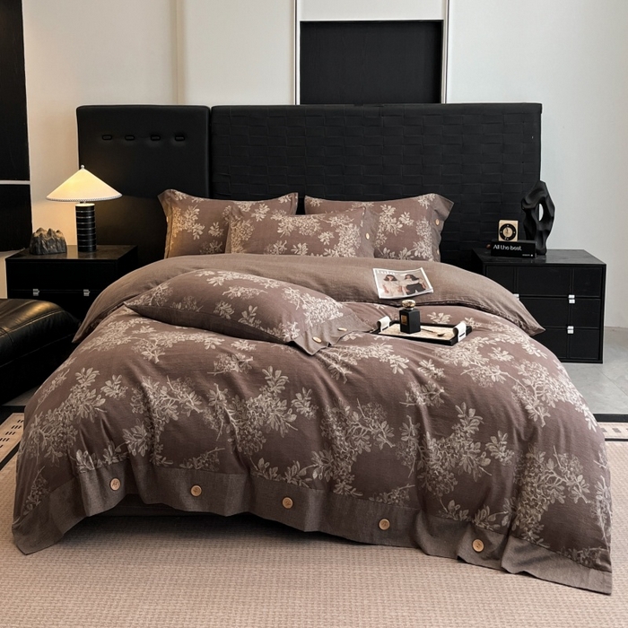 91家纺网 家纺一手货源 找家纺 梦舒羽 2026春夏新款A类原麻纽扣四件套加厚被套床单宿舍双人床仿亚麻套件-最新款 秋意浓