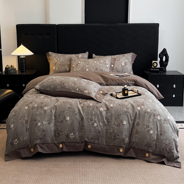 91家纺网 家纺一手货源 找家纺 梦舒羽 2026春夏新款A类原麻纽扣四件套加厚被套床单宿舍双人床仿亚麻套件-最新款 山花浪漫