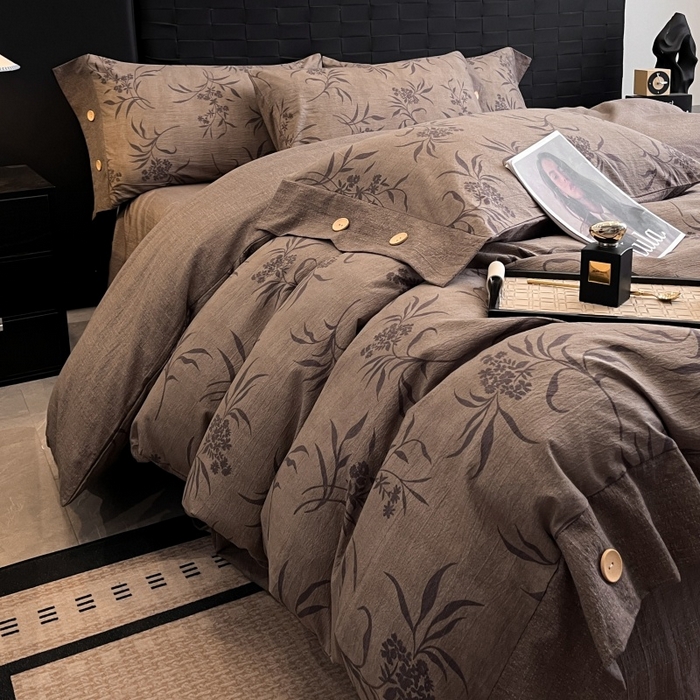 91家纺网 家纺一手货源 找家纺 梦舒羽 2026春夏新款A类原麻纽扣四件套加厚被套床单宿舍双人床仿亚麻套件-最新款 素锦