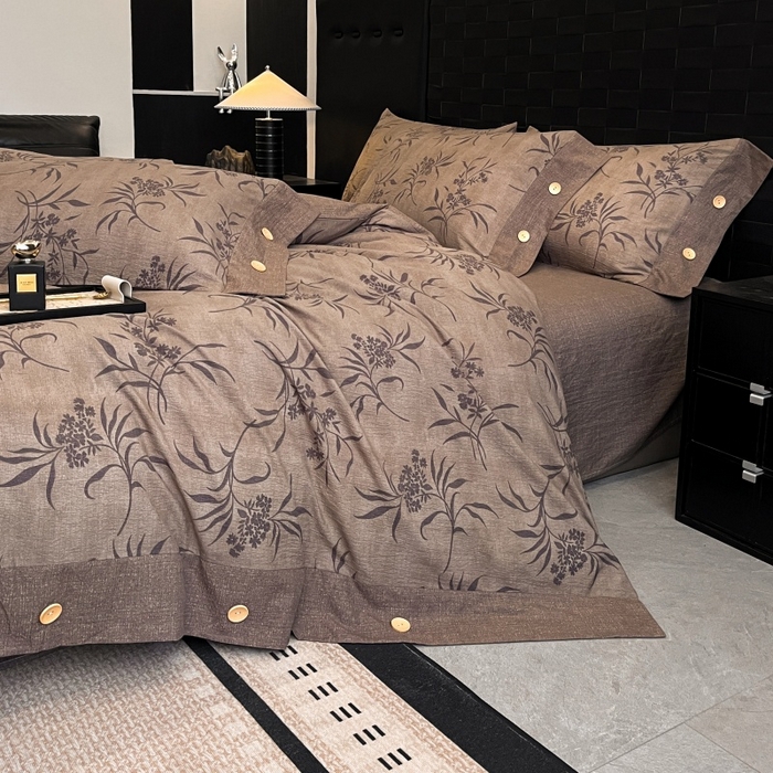 91家纺网 家纺一手货源 找家纺 梦舒羽 2026春夏新款A类原麻纽扣四件套加厚被套床单宿舍双人床仿亚麻套件-最新款 素锦