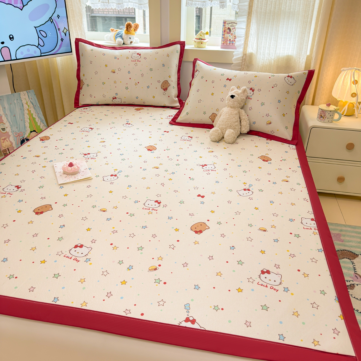 91家纺网 家纺一手货源 找家纺 慕尚家纺 2026新款凉感冰丝凉席席子 星星KT