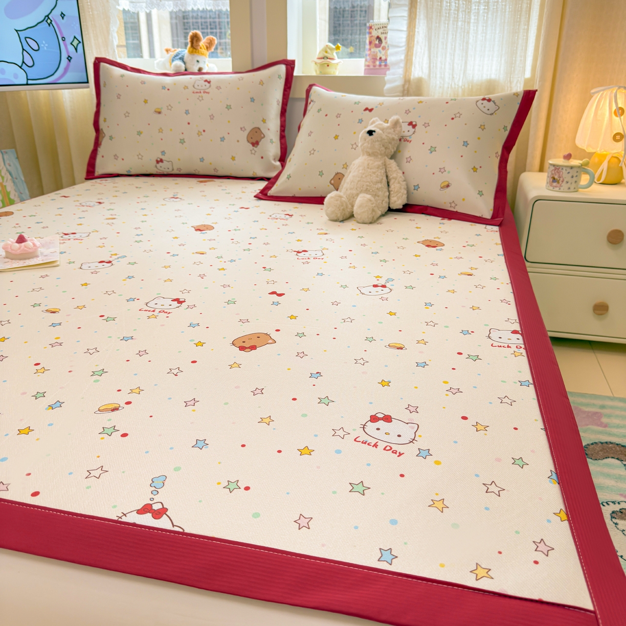 91家纺网 家纺一手货源 找家纺 慕尚家纺 2026新款凉感冰丝凉席席子 星星KT