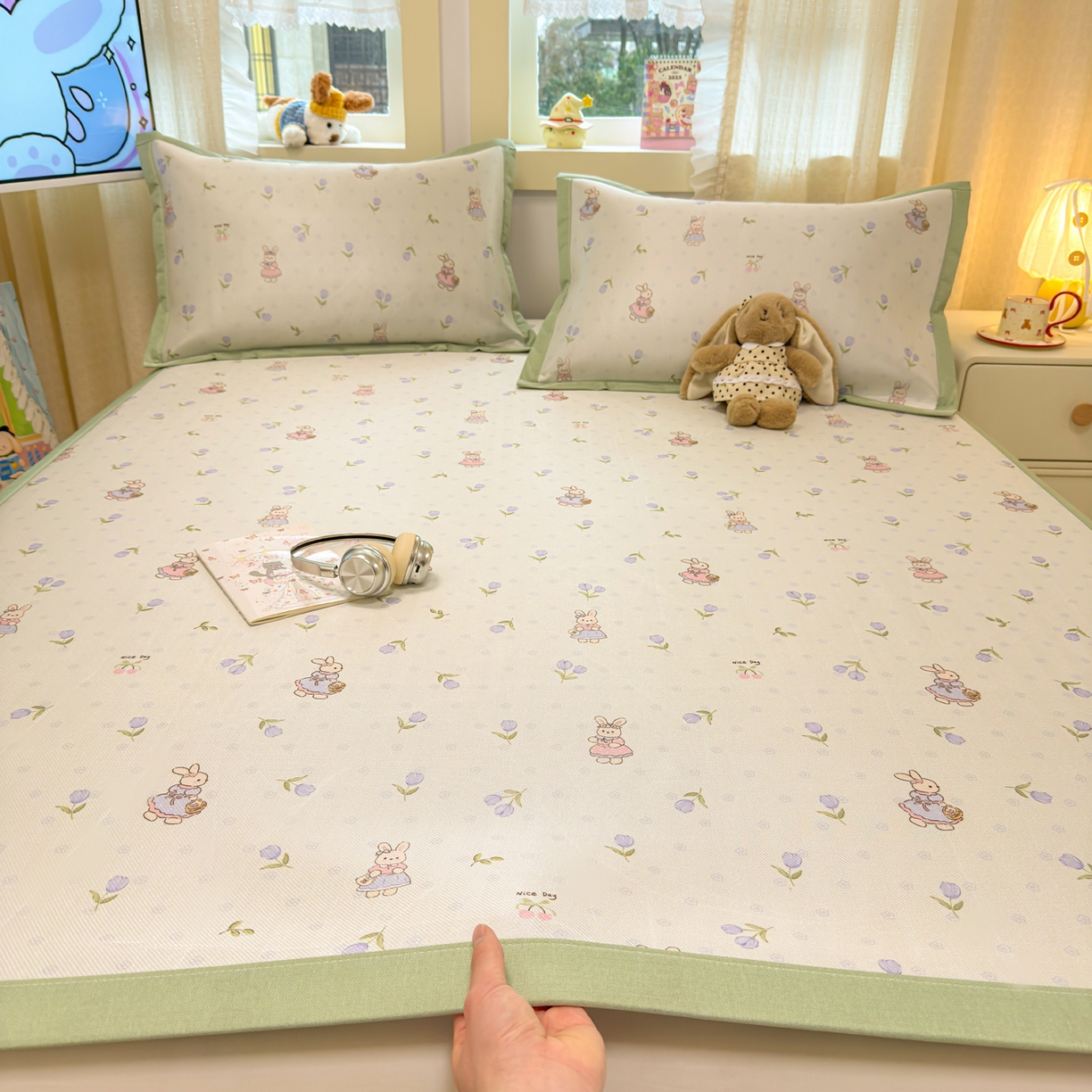 91家纺网 家纺一手货源 找家纺 慕尚家纺 2026新款凉感冰丝凉席席子 郁金香小兔