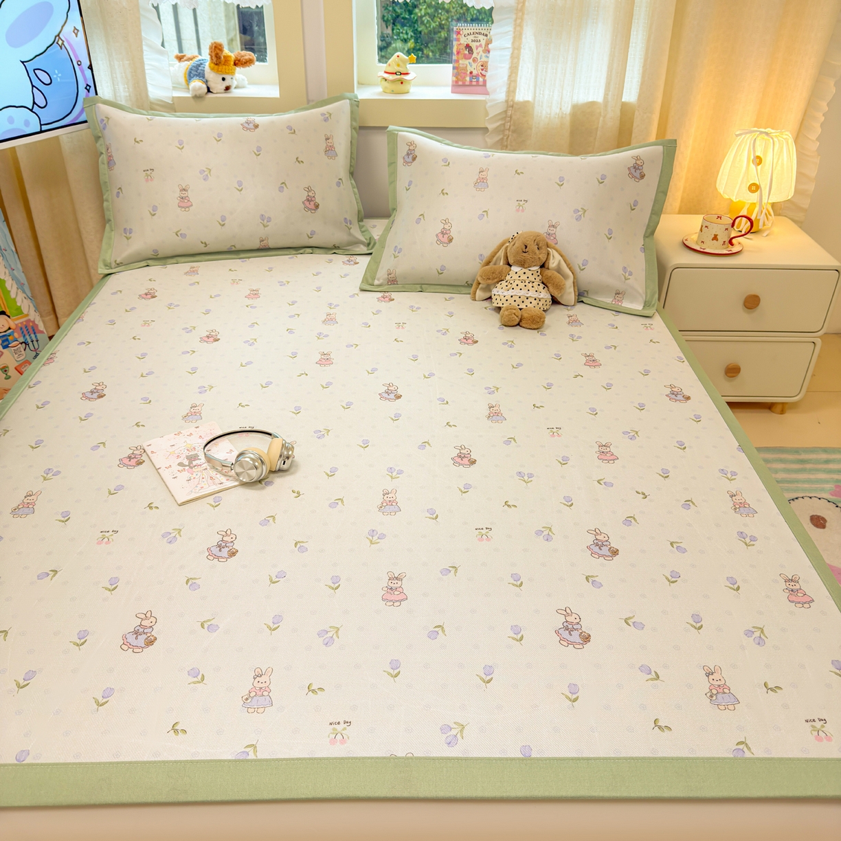 91家纺网 家纺一手货源 找家纺 慕尚家纺 2026新款凉感冰丝凉席席子 郁金香小兔