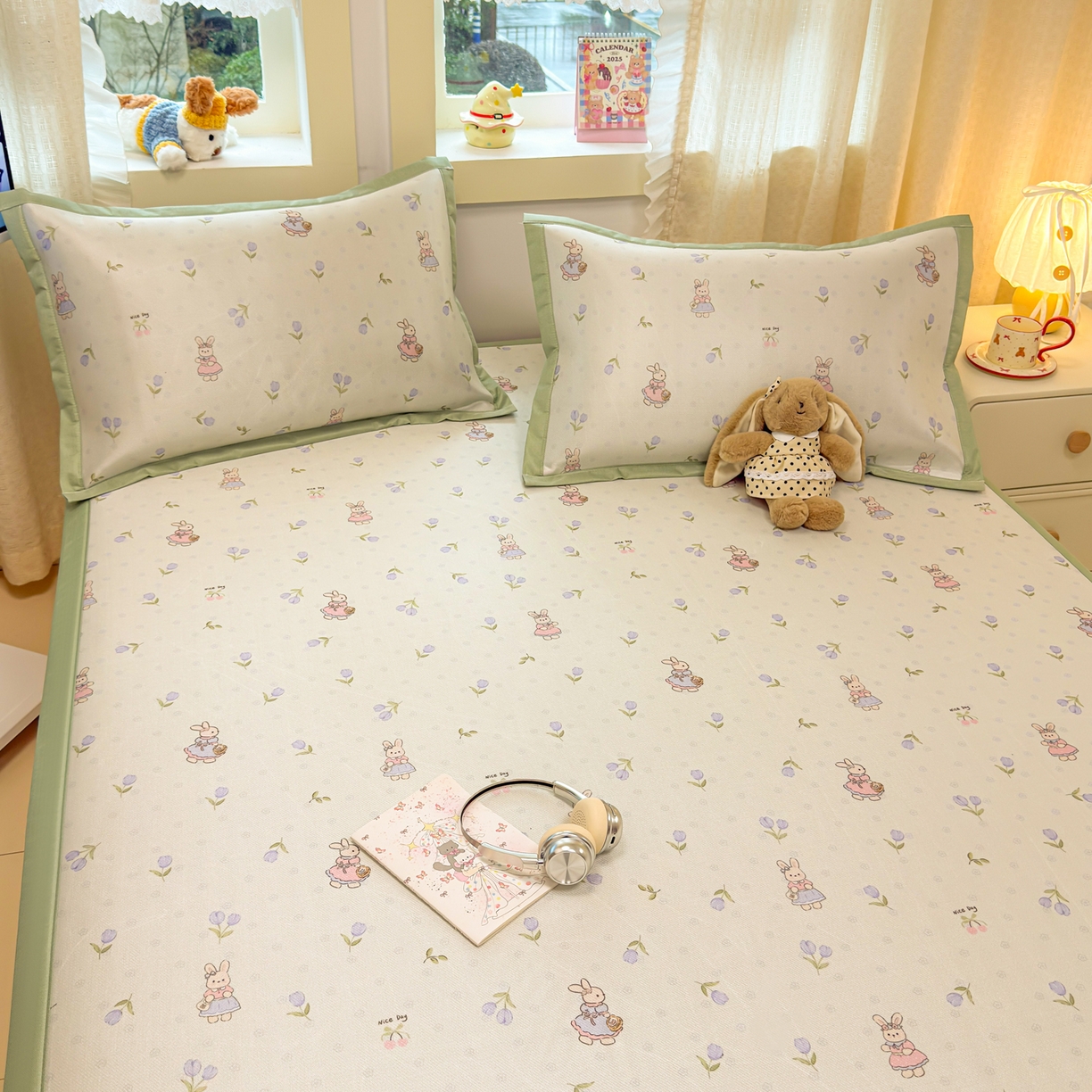 91家纺网 家纺一手货源 找家纺 慕尚家纺 2026新款凉感冰丝凉席席子 郁金香小兔