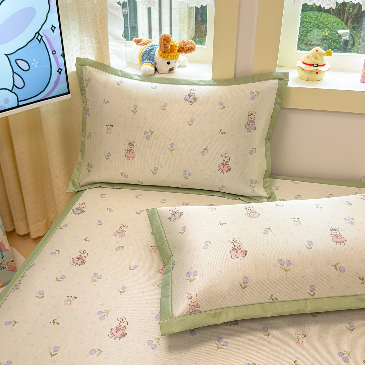 91家纺网 家纺一手货源 找家纺 慕尚家纺 2026新款凉感冰丝凉席席子 郁金香小兔