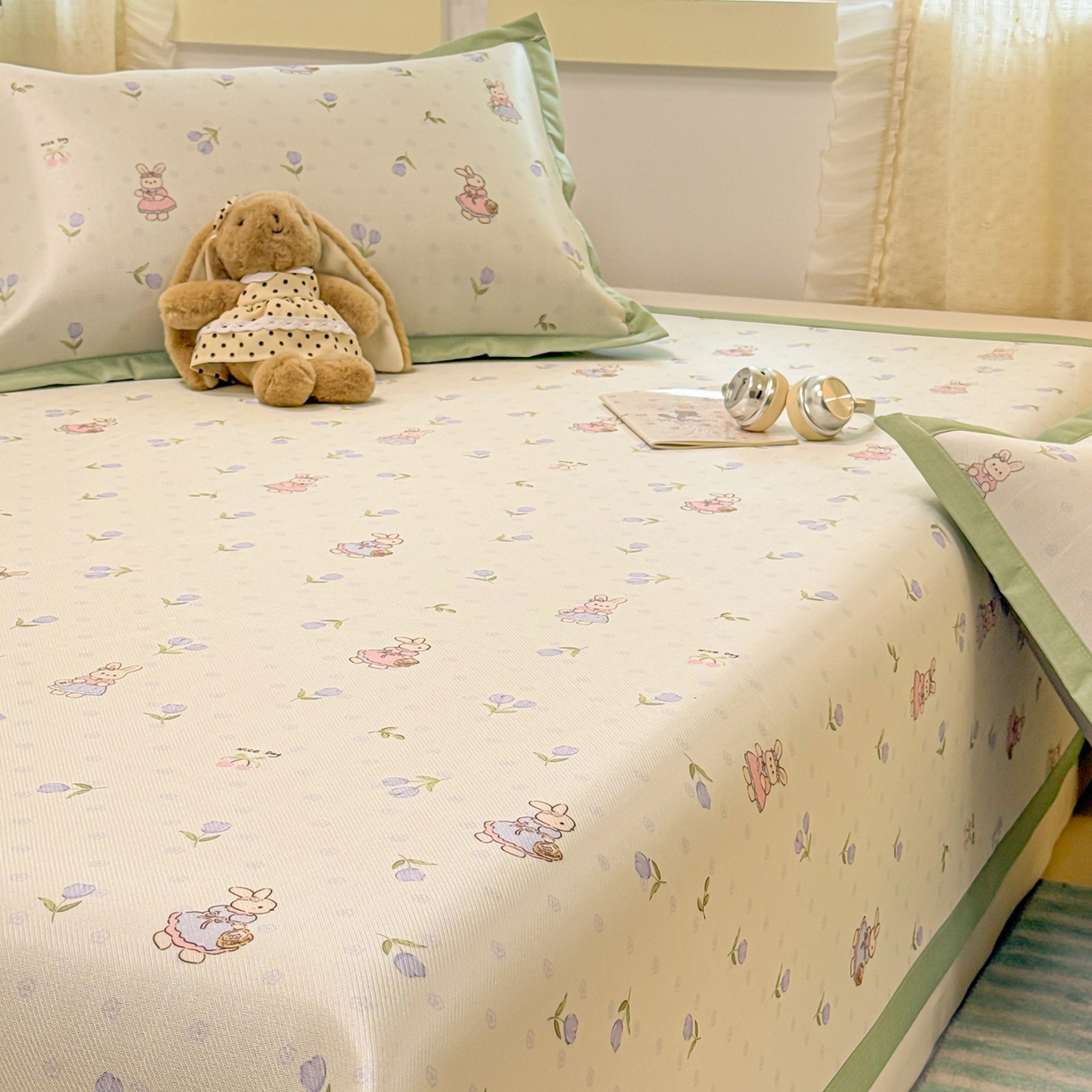 91家纺网 家纺一手货源 找家纺 慕尚家纺 2026新款凉感冰丝凉席席子 郁金香小兔