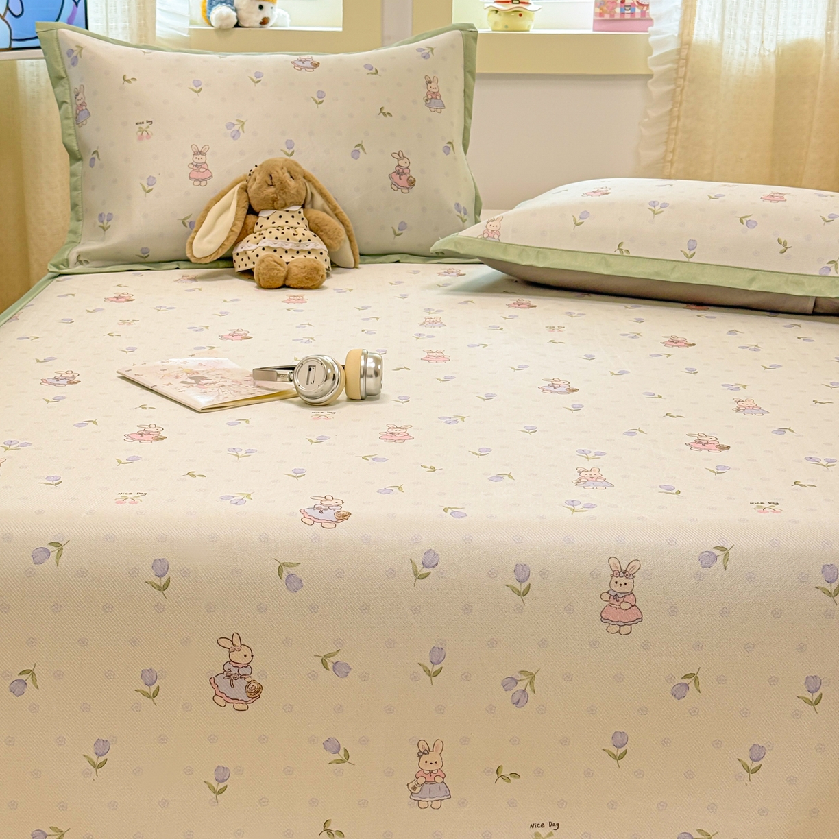 91家纺网 家纺一手货源 找家纺 慕尚家纺 2026新款凉感冰丝凉席席子 郁金香小兔