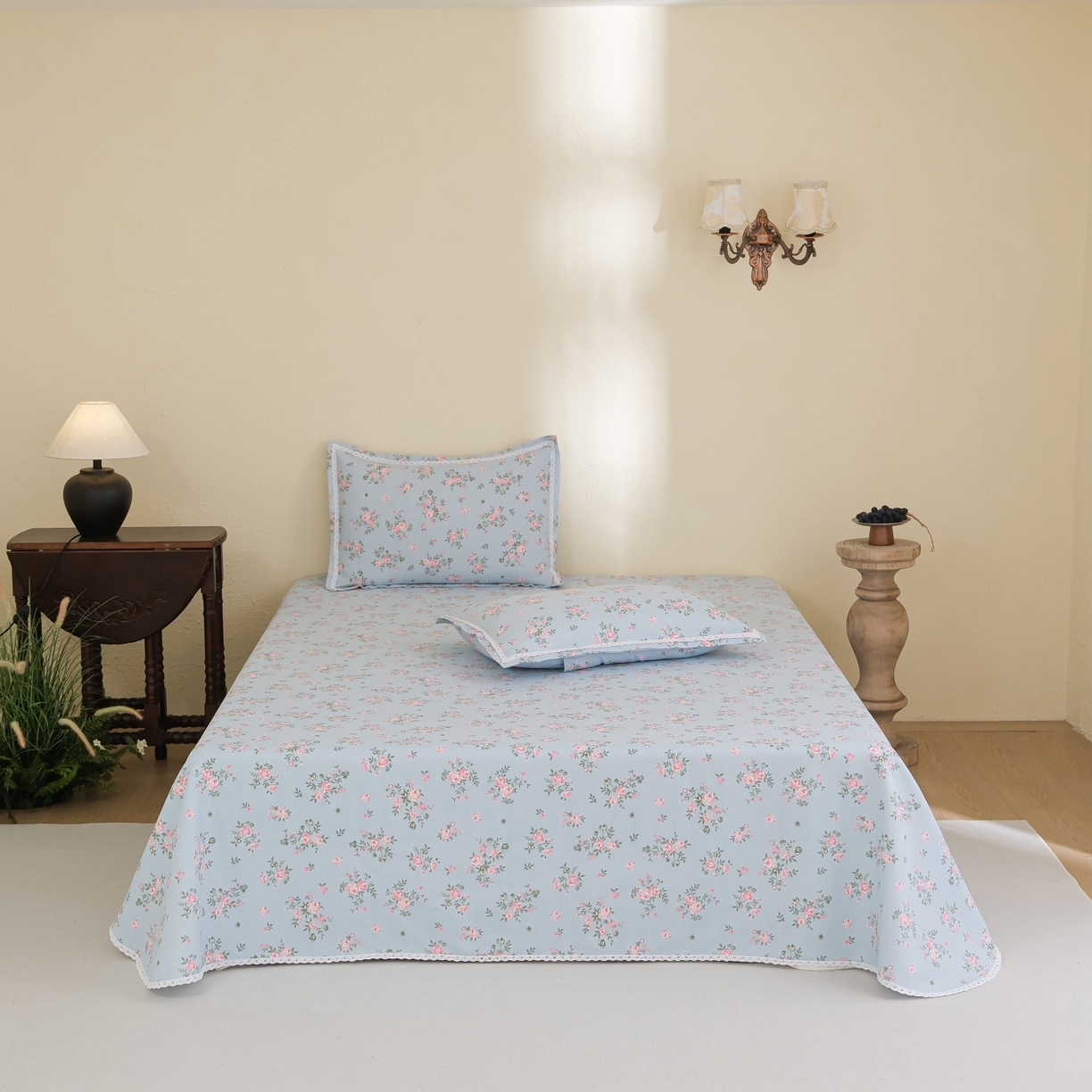 91家纺网 家纺一手货源 找家纺 （总）慕绸家纺（原萌宝老粗布厂家） 2026新款原棉细纱工艺款亲肤柔软老粗布床单凉席席子春夏热门款-直播热卖圆角花边款